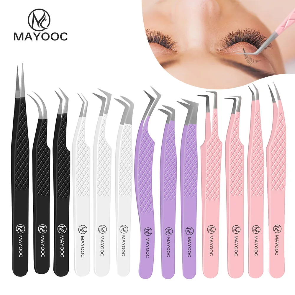 Eyelash Extensions Tweezers  With Fiber Tips Lash Artists High Precision Superhard Anti-Static Tweezer Makeup Tools Custom Logo