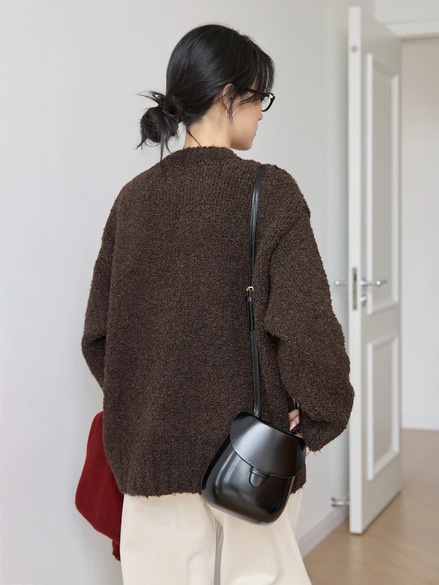 

Женский теплый свитер из шерстяной смеси свободного кроя с круглым вырезом, осенне-зимний, вязаный, удобный, повседневный, для работы и отдыха