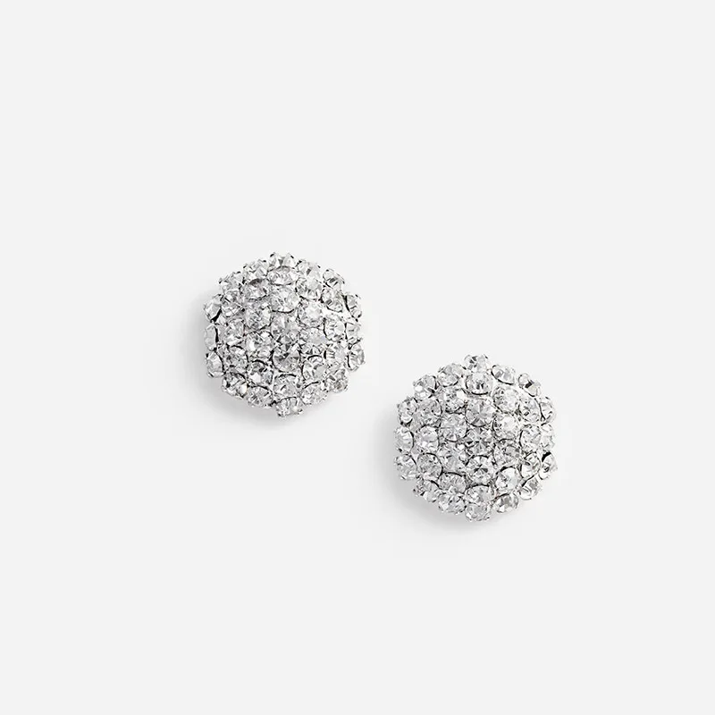 New round earrings simple rhinestone flash earrings temperament accessories women's earrings