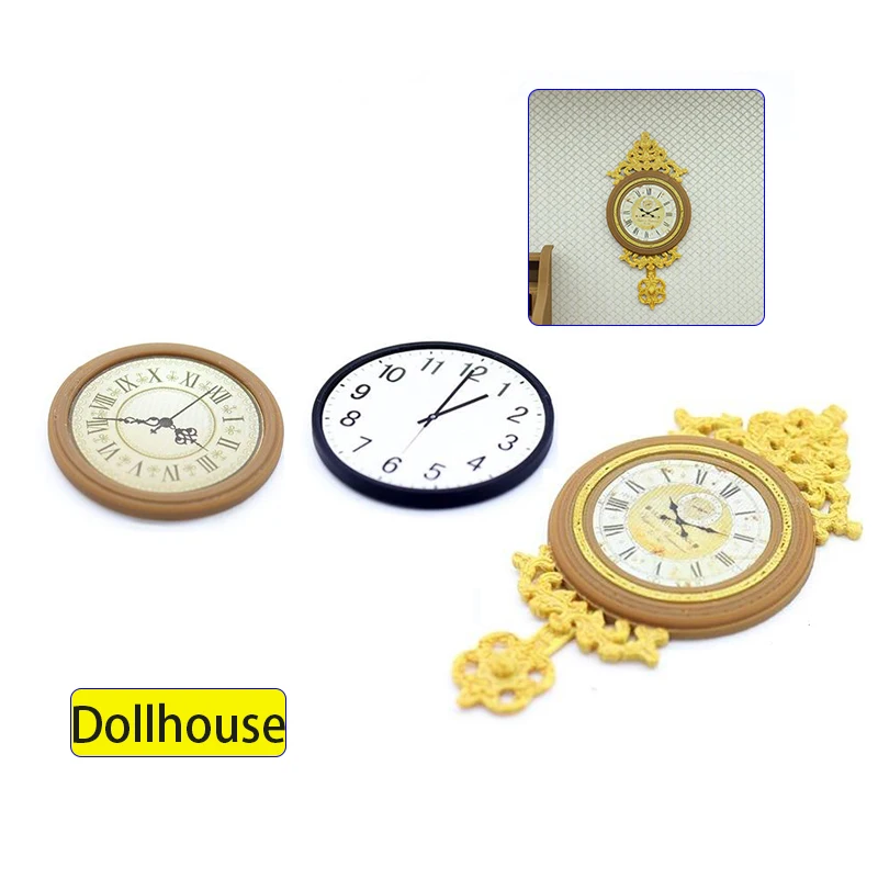 1 قطعة لعبة أثاث التظاهر 1:12 دمية مصغرة الرجعية الأوروبية ساعة حائط اللعب بيت الدمية اكسسوارات الديكور المنزل #2