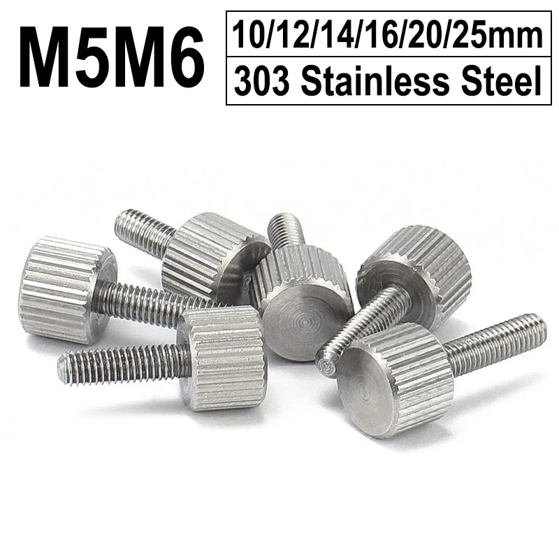 M5 M6 Knurled Thumb Screws Stainless Steel Flat Knurled Head Fully Threaded Thumb Screws Bolts Grip Knobs Fasteners