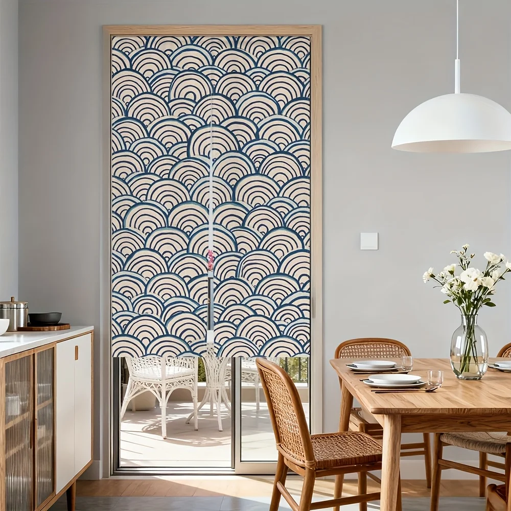 Wave Pattern Noren Curtain – Blue & White Seigaiha Design, for Tea Room, Entryway or Home Decor