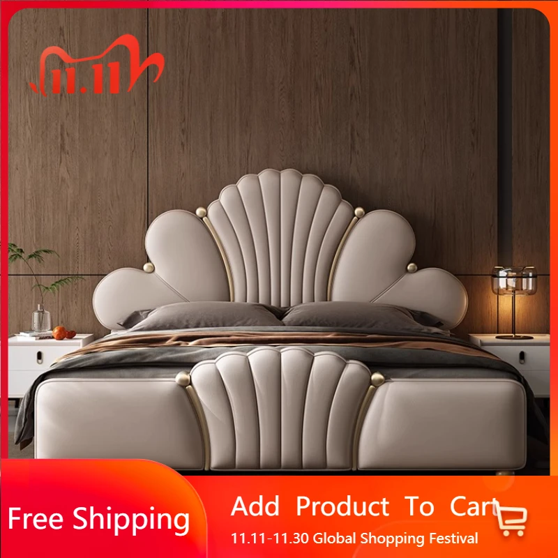 

Minimalist Confortable Bed Organizer American Fashionable Designer Cheap Aesthetics Bed Cream Princess Muebles Home Furniture