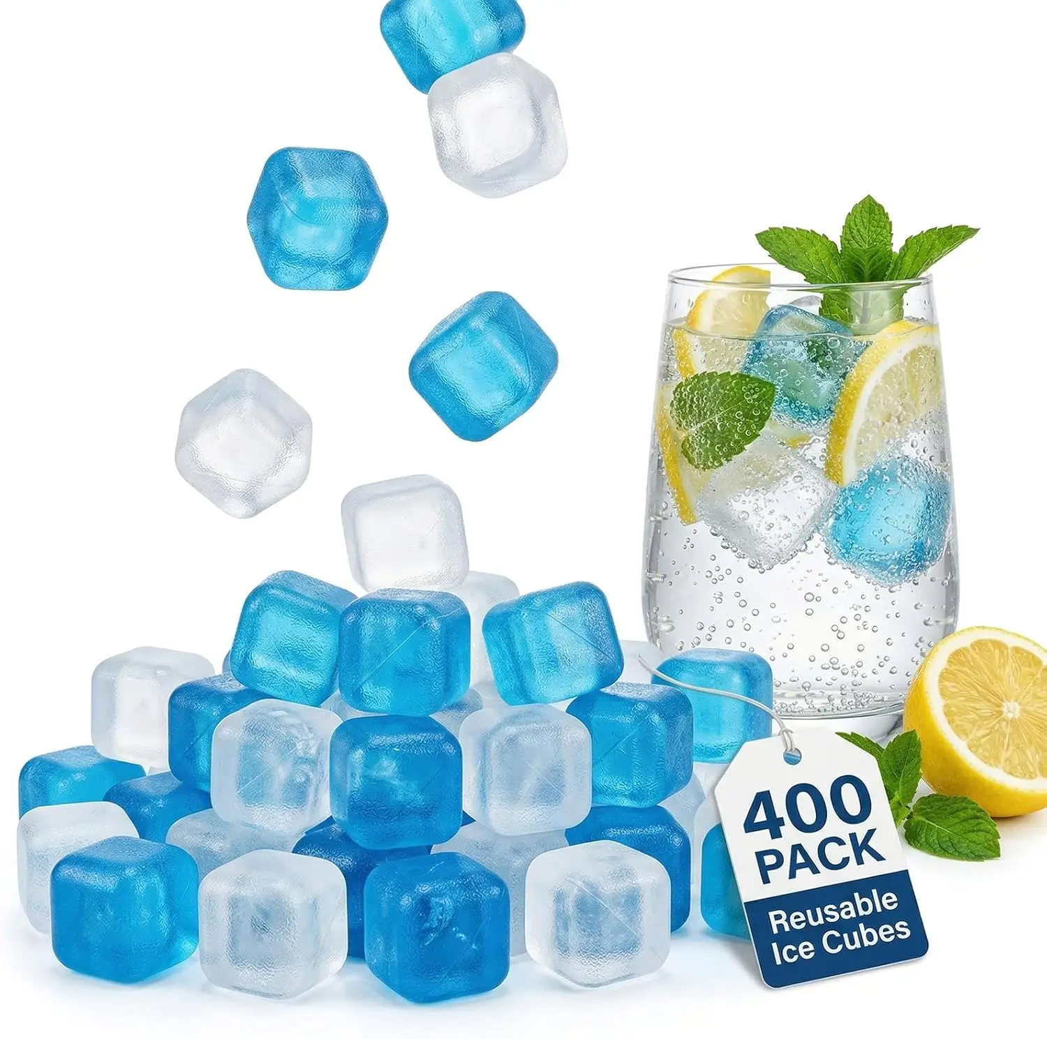 

400 Pack Reusable Ice Cubes BPA Free Plastic Ice Packs for Drinks Coolers Lunch Boxes Non-Diluting Refreezable for Party Camping