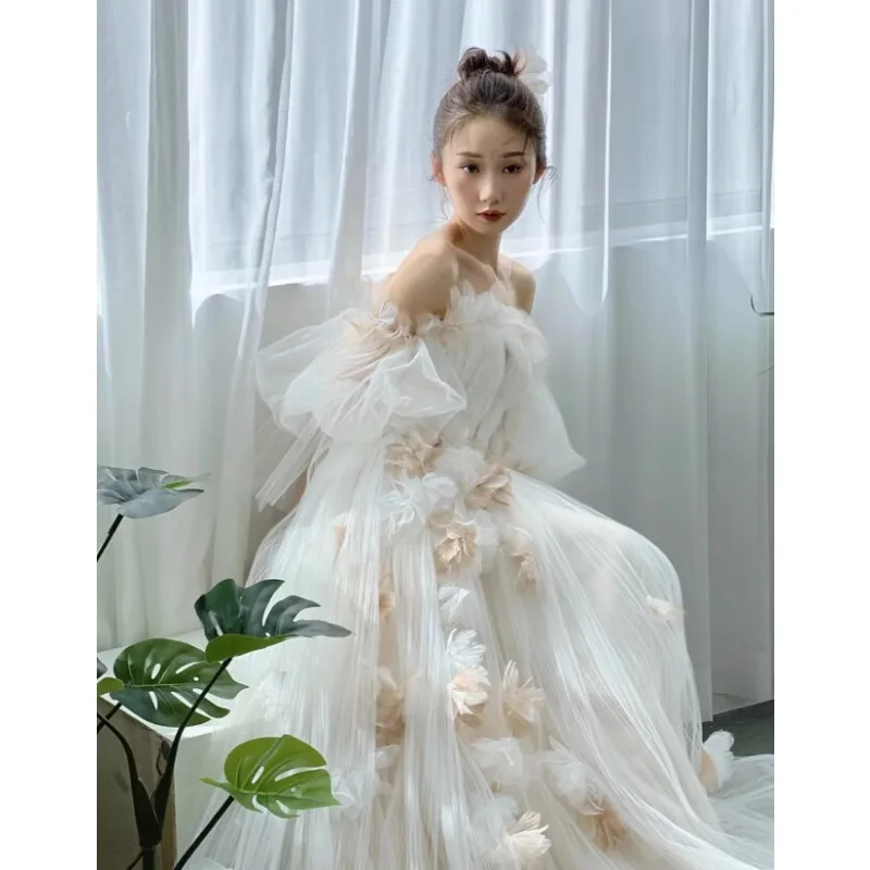 

White Off-Shoulder Wedding Dresses Quinceanera Photos Shoot Dresses Bride Ball Gowns 2025 Korea Sweetheart Wedding Party Dress