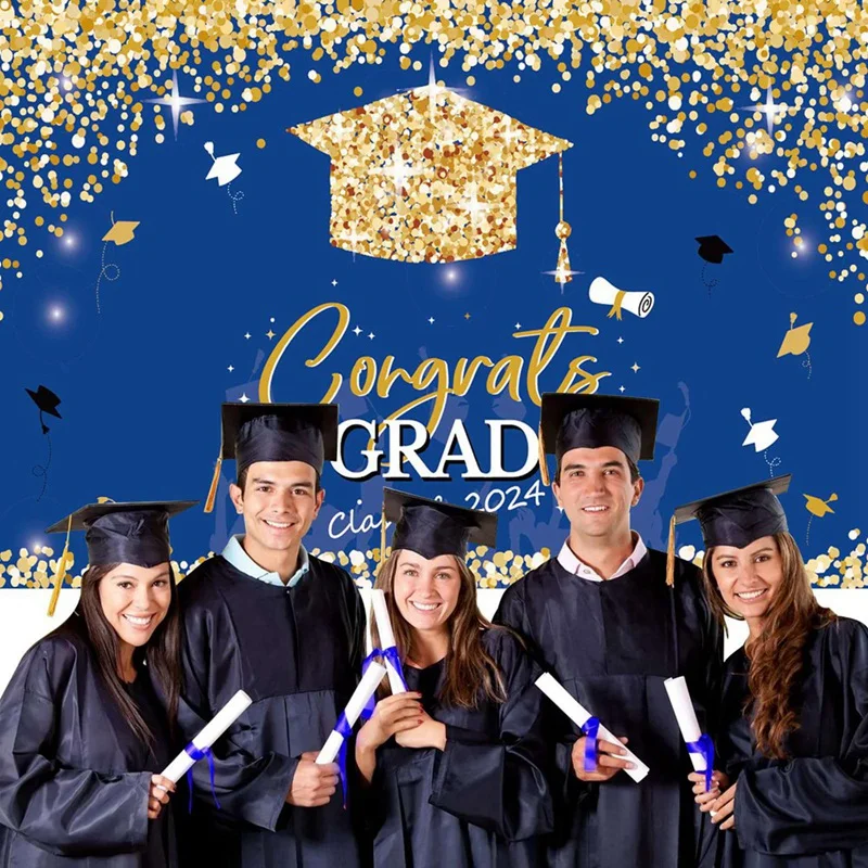 A99E-150X100cm Class Of 2024 Graduation Graduates Photography Cloth Farewell Party Theme Ceremony Golden Spot Backdrops