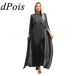 Evening Dress Womens Muslim Long Robe Satin Dresses with Chiffon Cape Elegant Party Dress for Grand Events Special Occasions