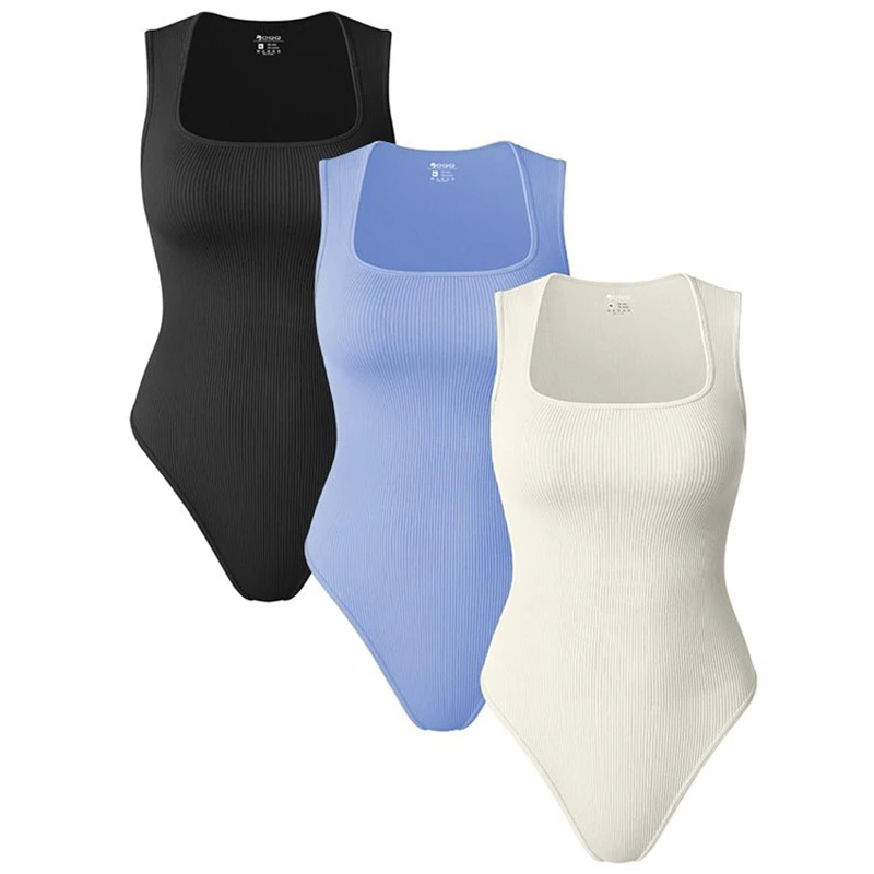 

Sleeveless Square Collar Knit Bodysuit Hot Summer Sexy Bodycon Off Shoulder Basic Tops Club Casual Women's One-Piece Bodysuit