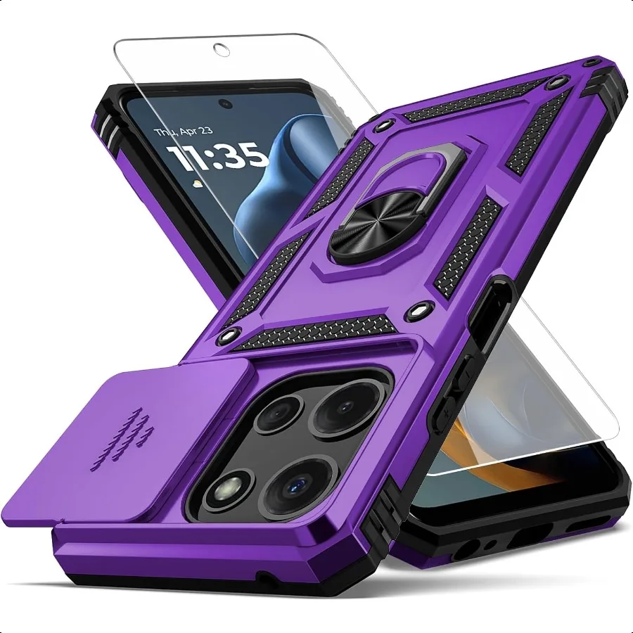 

for Moto G 5G 2025 Casewith Camera Lens Cover HD Screen Protector [Military Grade] Car Mount Kickstand Shockproof Protective Ca