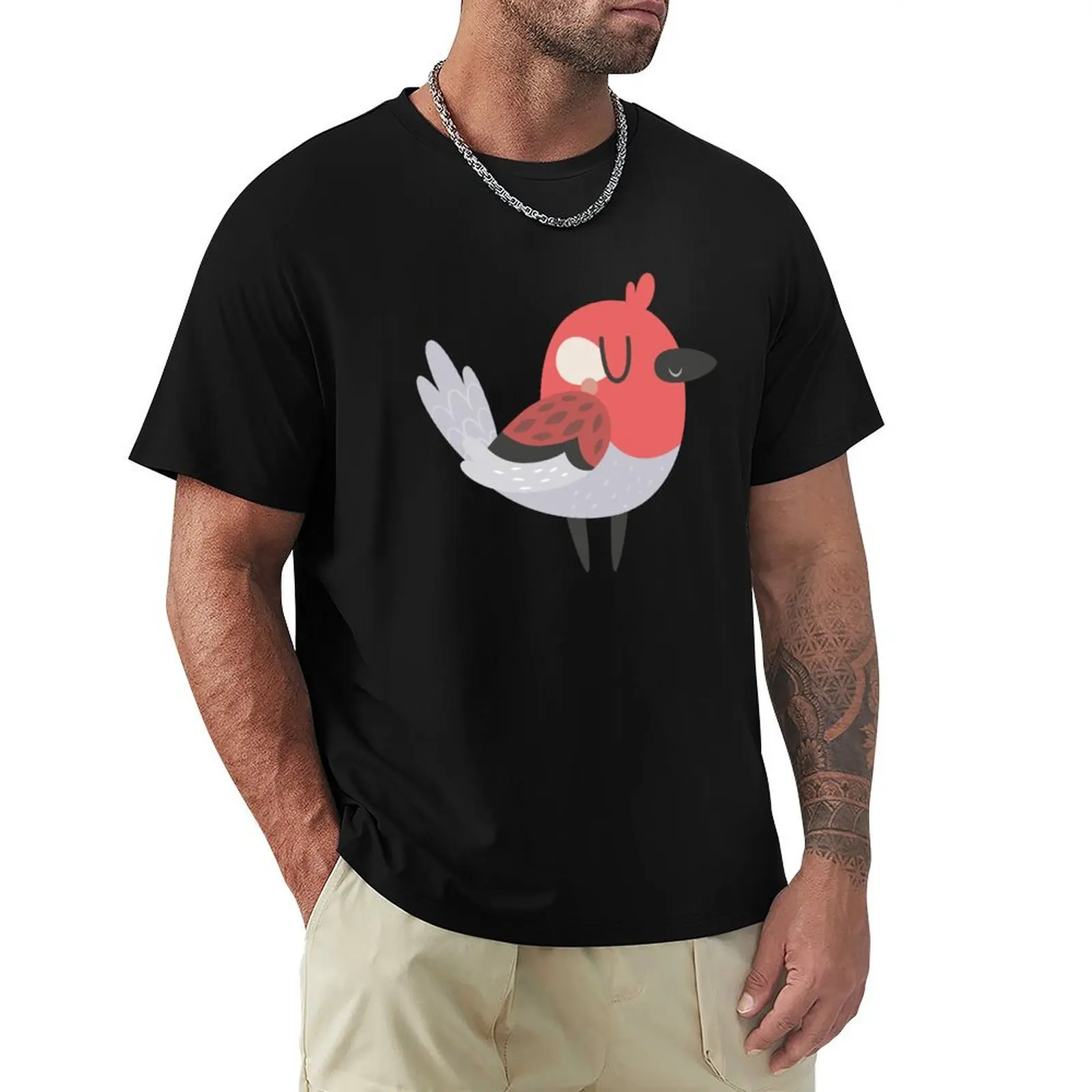 Happy Little Red Bird T-Shirt Soft Stretch Short Sleeve Top