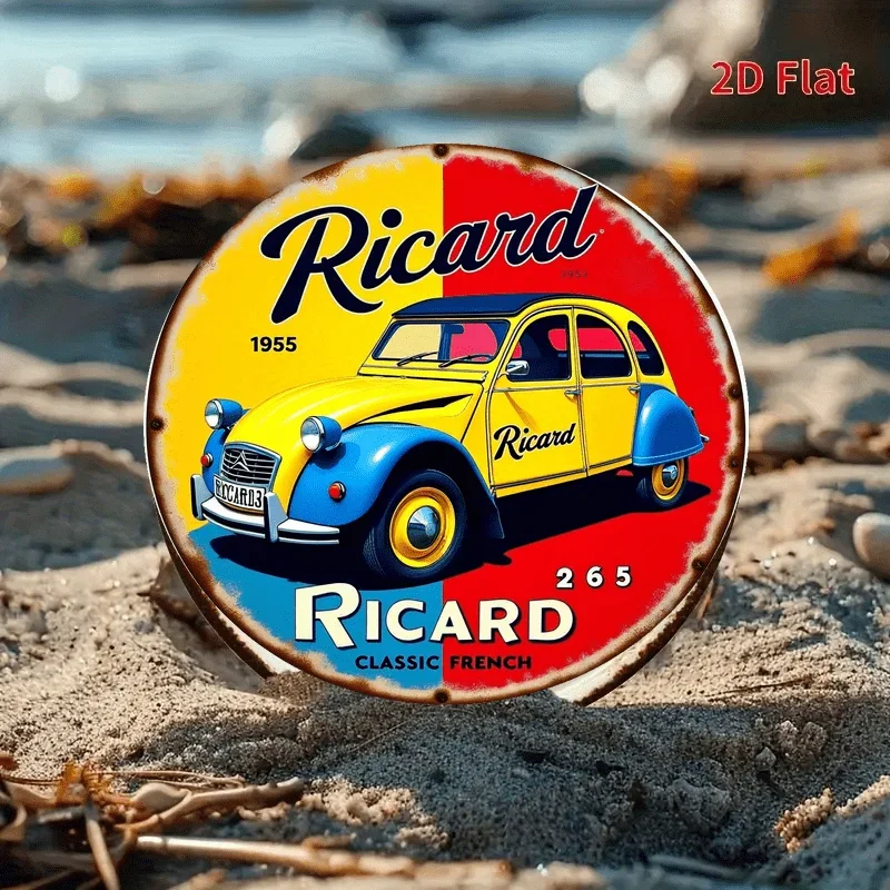 Tin Sign - Ricard Citroen 2CV Metal Plaque, Vintage Durable Metal Plaque Wall Decor, Home Office Bar Man Cave Wall Art