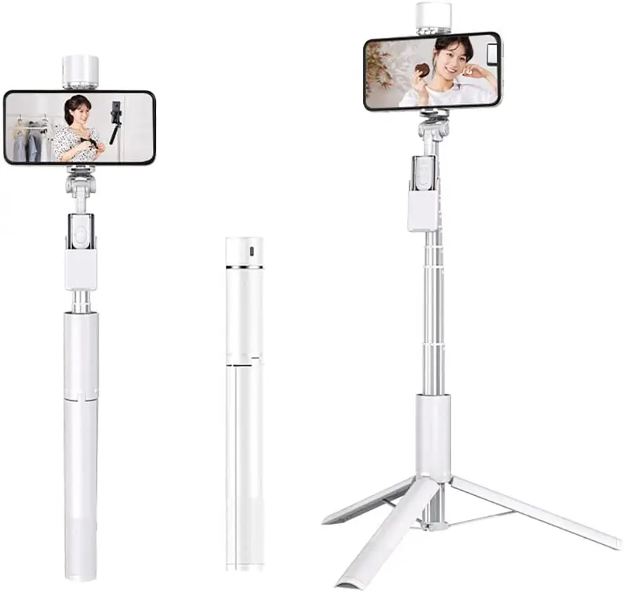 A900 Selfie Stick with Rugged Tripod 60inch Aluminum Alloy Extendable Cell Phone Tripod stand with fill light