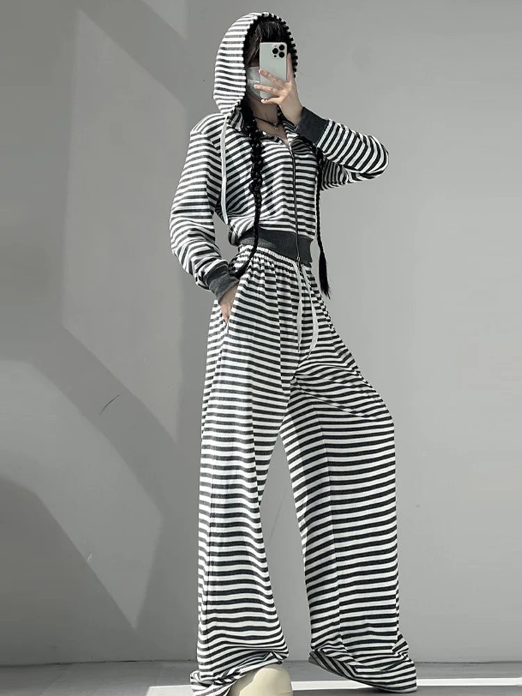 

Комплект толстовки Thiened с полосатым дизайном Fce, широкие брюки, повседневный комплект из двух предметов для женщин, осенне-зимняя коллекция