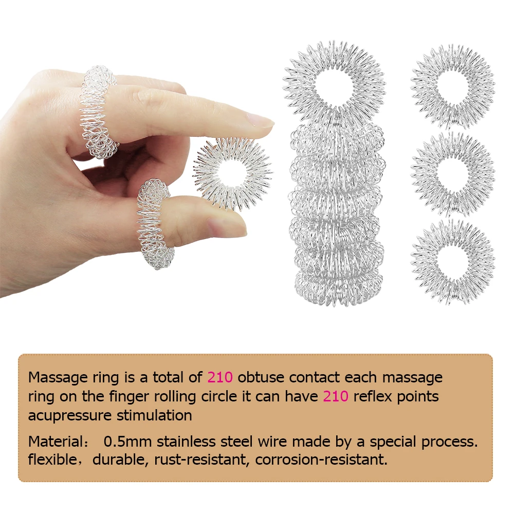 Hot Sale Finger Massage Ring Acupuncture Therapy Stainless Steel Relieve Stress Hand Care Tool Blood Circulation Chinese Medicin