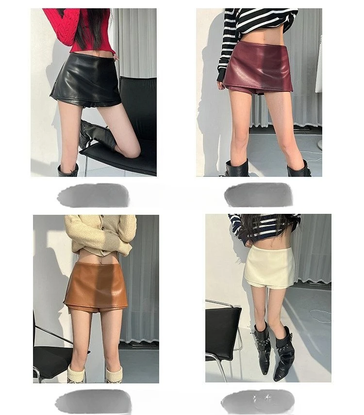 Spice Girl Low Waist PU Leather Skirt Women 2026 Autumn and Winter New Zipper A Word Slim Hip Skirt
