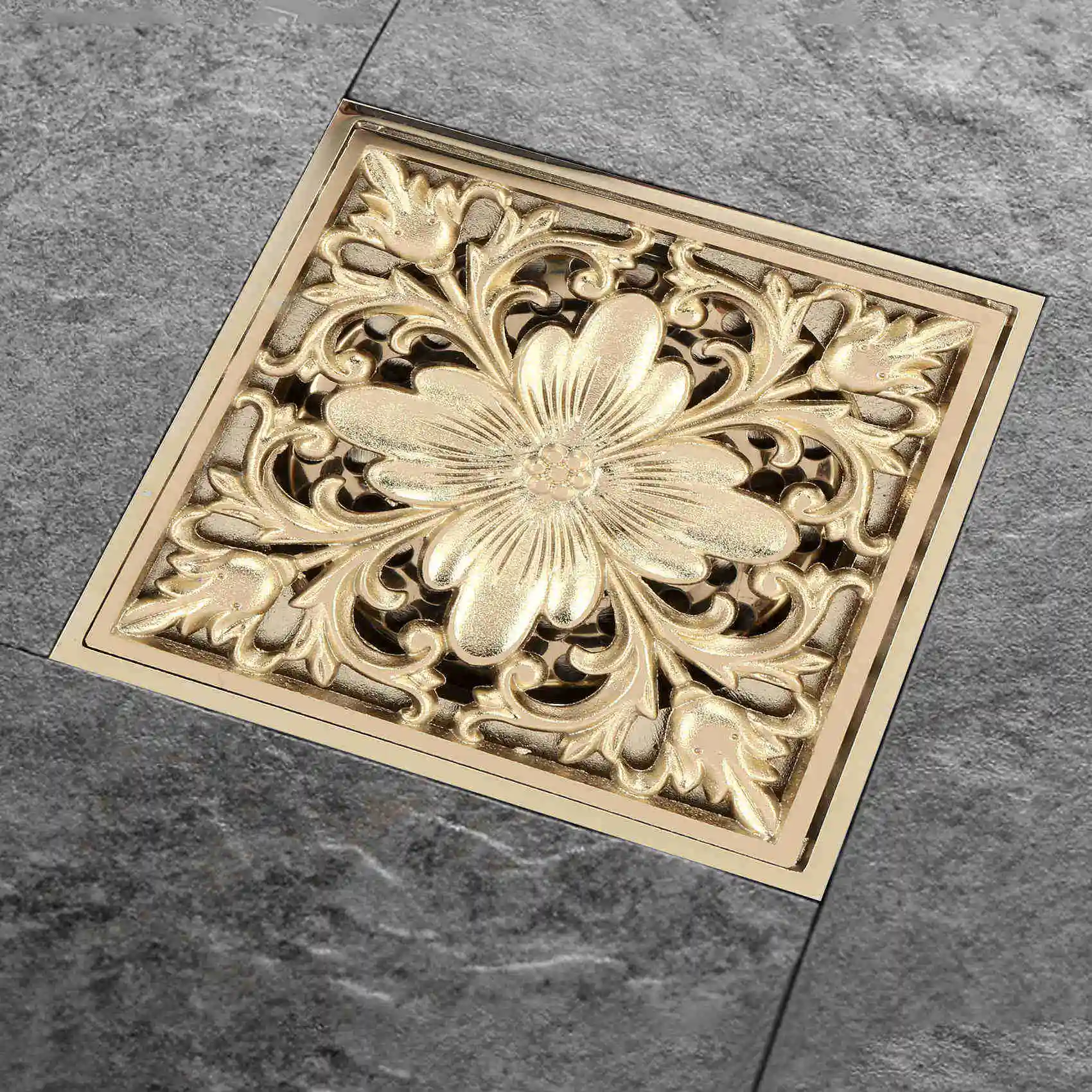 AFOURT-Gold Quadratischer Bodenablauf mit Siebfilter für Badezimmer und Waschraum – Detail 5