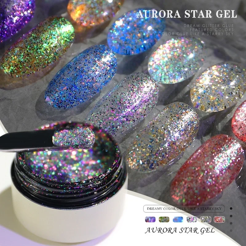 6ML Shiny Gel Nail Polish Painting Nail Art Vernis Semi Permanent Diamond Glitter Polish UV Nail Gel Top Coat Manicure