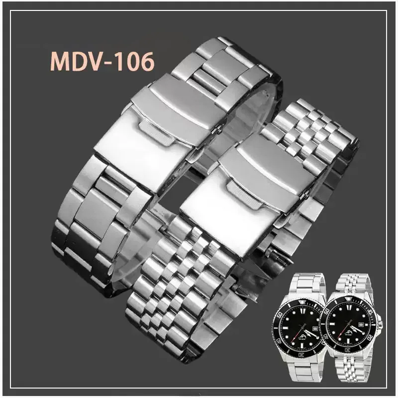 For Casio Duro MDV106-1A Mdv107-1A Curved End Metal Wristband Replace Bracelet 22MM Jubilee Diving Stainless Steel watch Strap