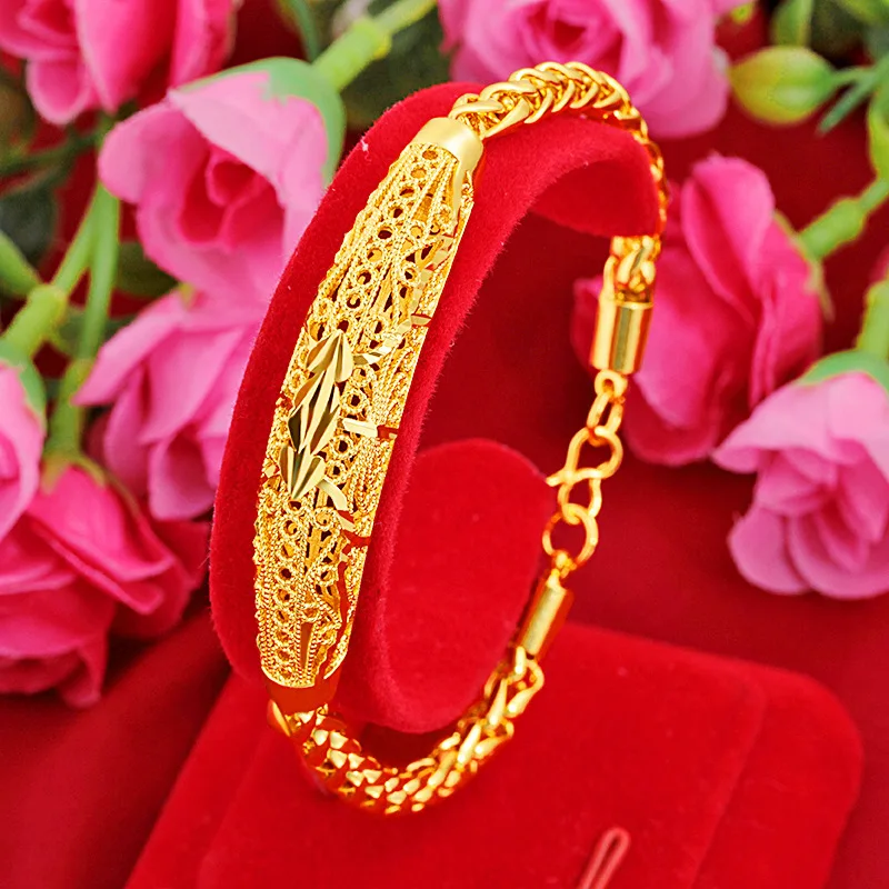 Exquisite Hollow Craft Hollow Love Heart Bracelet For Women 24K Gold AU999 | Exquisite craft, strong 3D effect