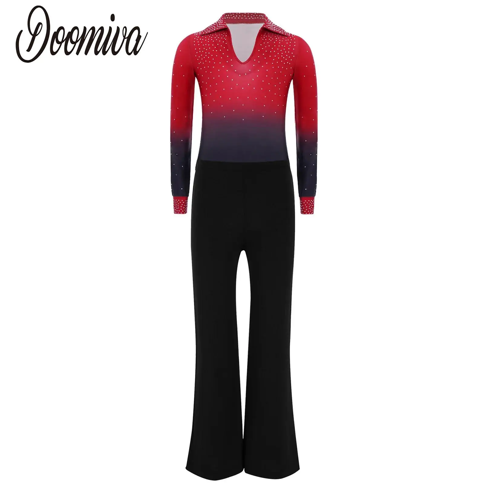 

Kids Boys Jazz Salsa Rumba Dance Outfits Tango Latin Samba Performance Costume Long Sleeve Shiny Rhinestones Leotard + Pants