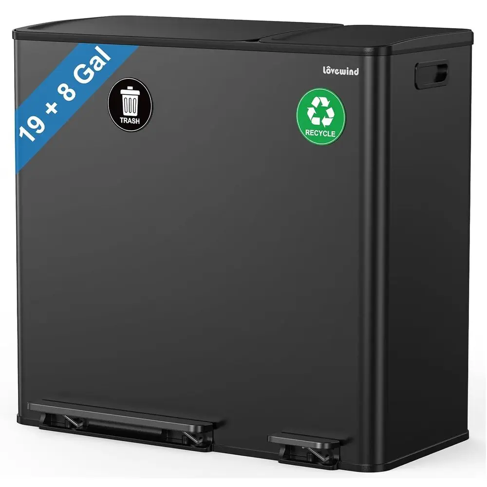 

Dual Trash and Recycling Bins or Kitchen, 19+8 Gallon (72+30L) StainlSteel Trash and Recycle Bin Combo with Sot-Close Lid, Large