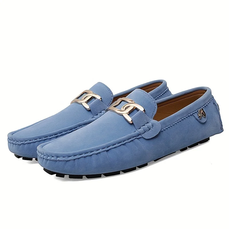 Men Casual Shoes Luxury Brand Mens Suede Loafers Moccasins Breathable Slip on Rubber Non-slip Driving Shoes  Hoop buckle shoes