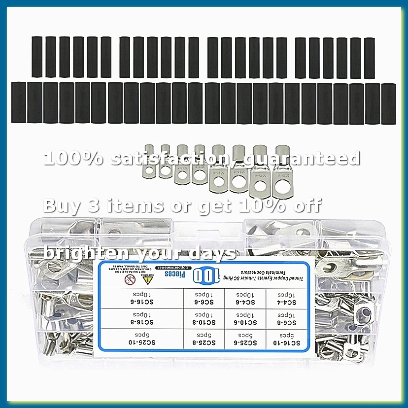 220Pcs Bare Ring Terminals Lug Tinned Copper Tube Lug Seal Battery Wire Connectors Cable Crimped SC4-SC25-A20R