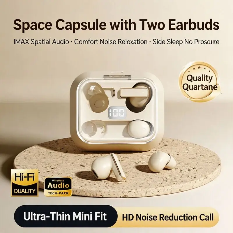 New Mini Invisible Sleep Bean Couple Earphones Transparent Space Capsule In Ear Wireless Bluetooth 6.0 Lightweight Touch Control