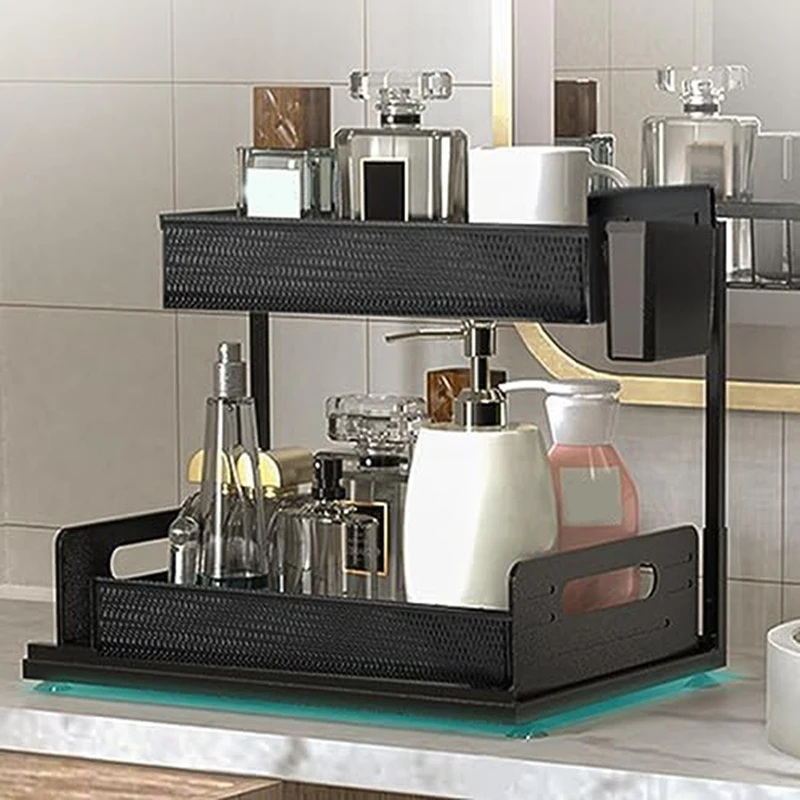 

Organizers , Bathroom Organizers Under Cabinet Storage, 2 Tier Counter Storage With Drawer Hooks Cups Durable