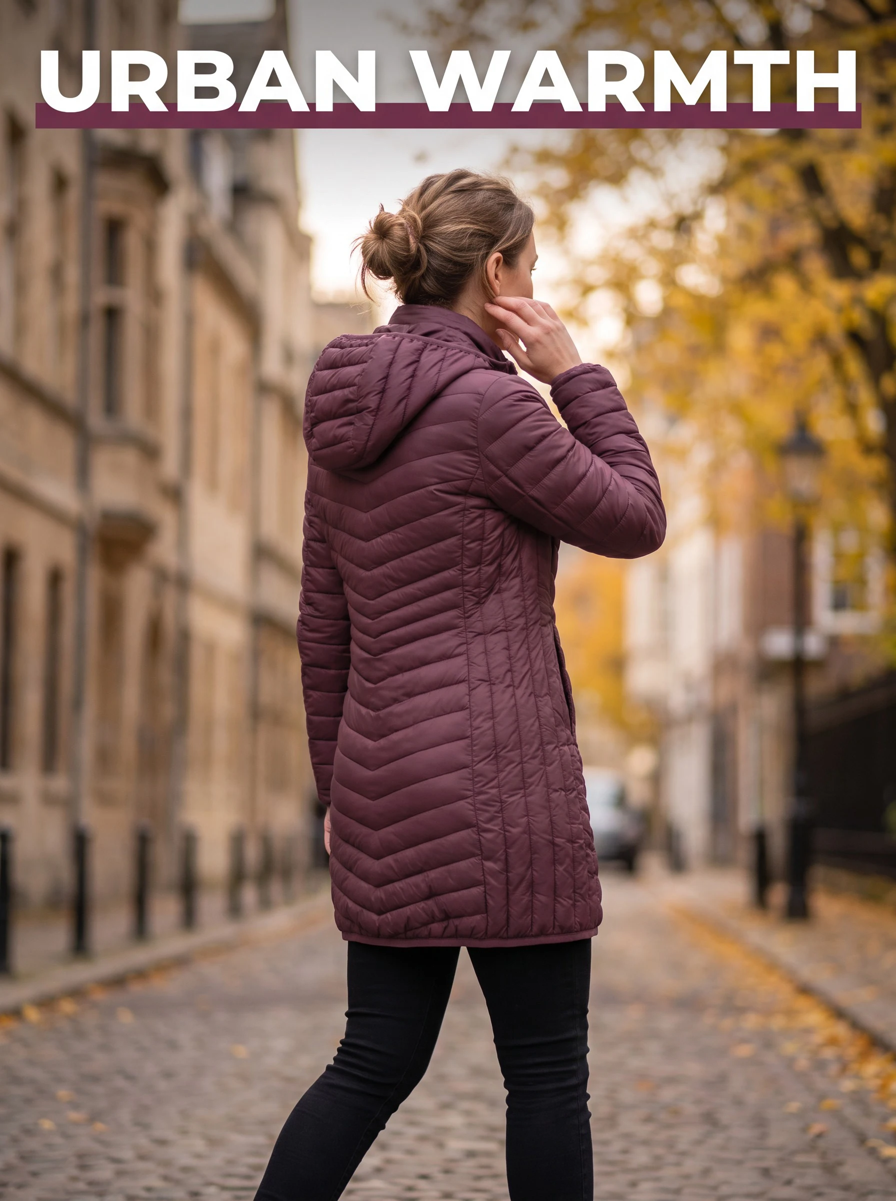 Women's winter ultra light padded cotton jacket with detachable hood, solid color jacket, lightweight mid length parka