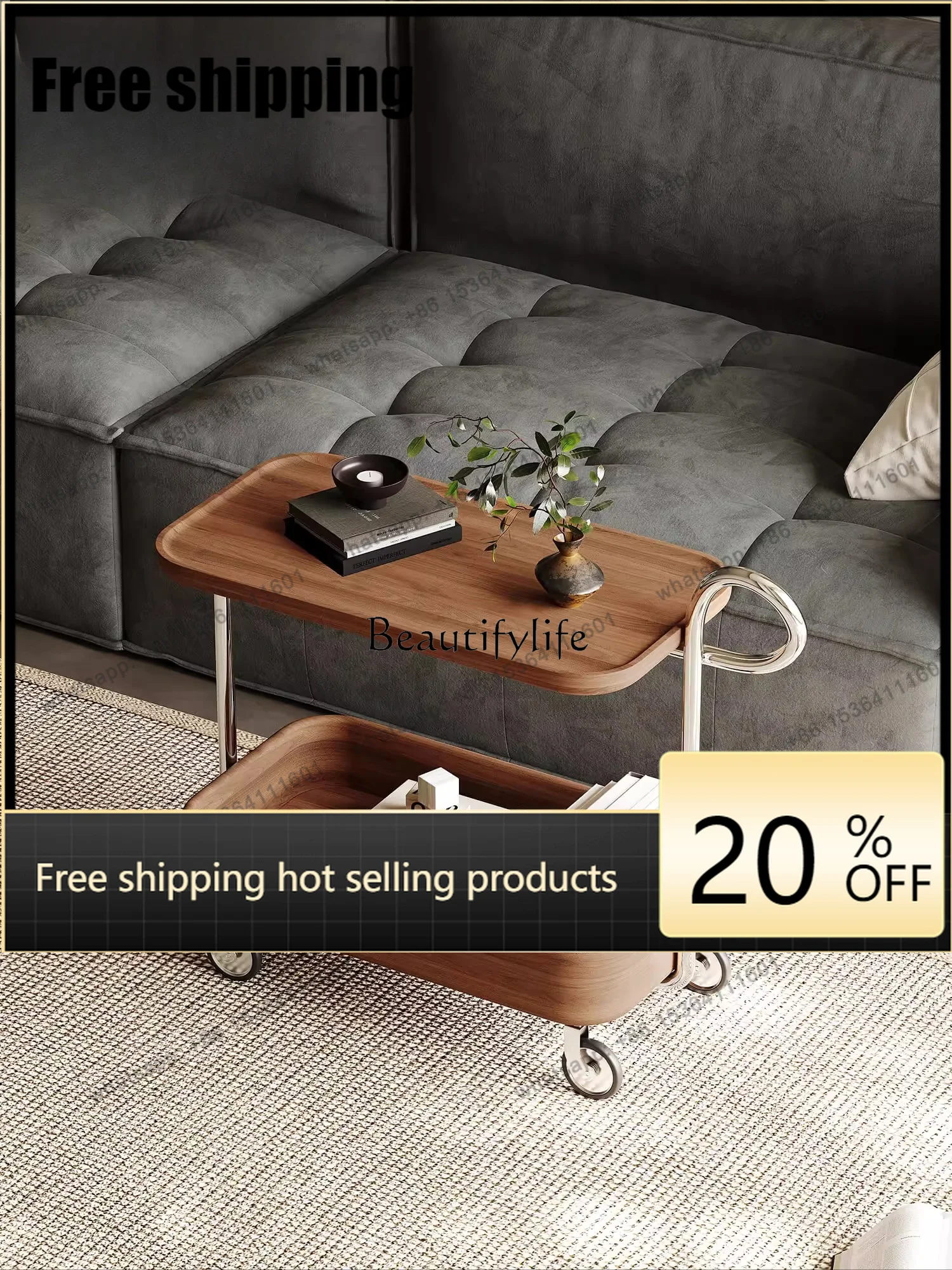 Jj Medieval Walnut Moving Side Few Wheeled Trolley