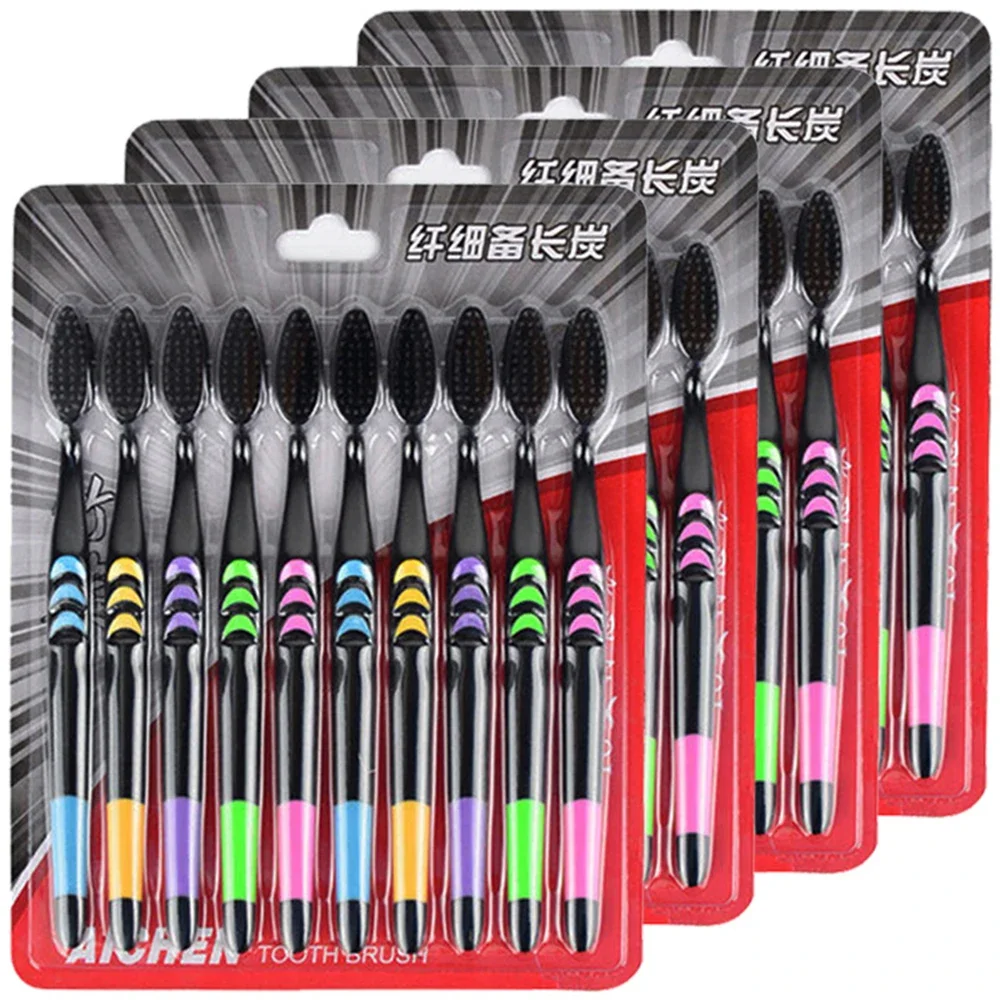 10 Pieces Toothbrush Soft Bristle Adult Bamboo Charcoal Household Fine Wool Tooth Brush Antibacterial Men and Women Family