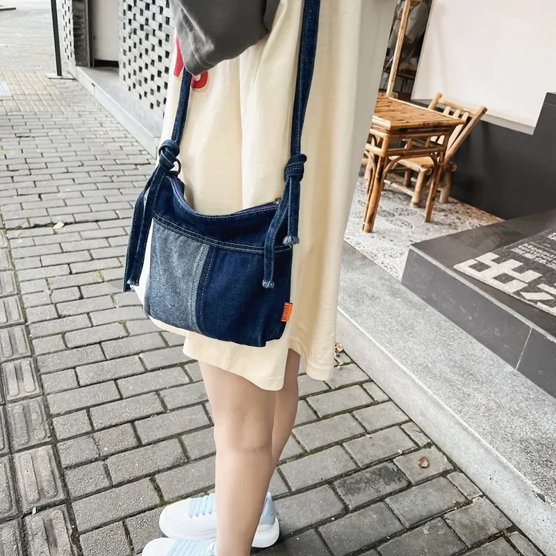 Female 90s Fashion Y2K Patchwork Denim Small Size Phone Side Sling Bag 2024 Stylish Jeans Square Pocket Pouch Crossbody Bag