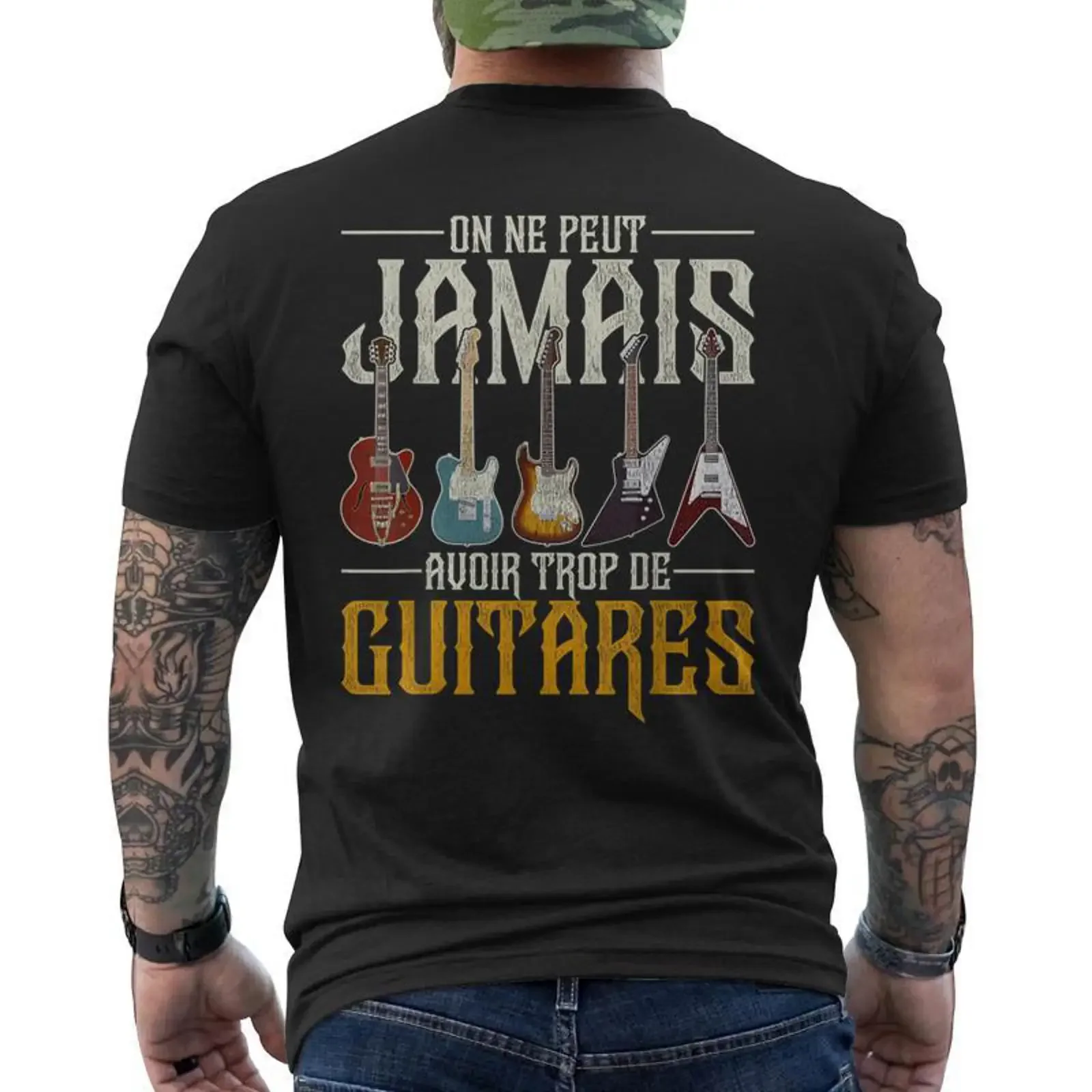 Vintage On Ne Peut Jamais Avoir Trop De Guitares Guitariste T shirt imprimé au dos Cadeauxyz vintage Washed Slightly Casual