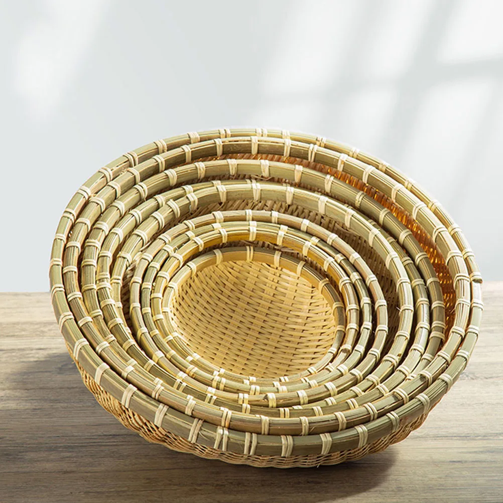 

3Pcs Bamboo Tray H woven Fiber Fruit Vegetable Storage Kitchen Decor Multipurpose Food Basket Drainage Stackable