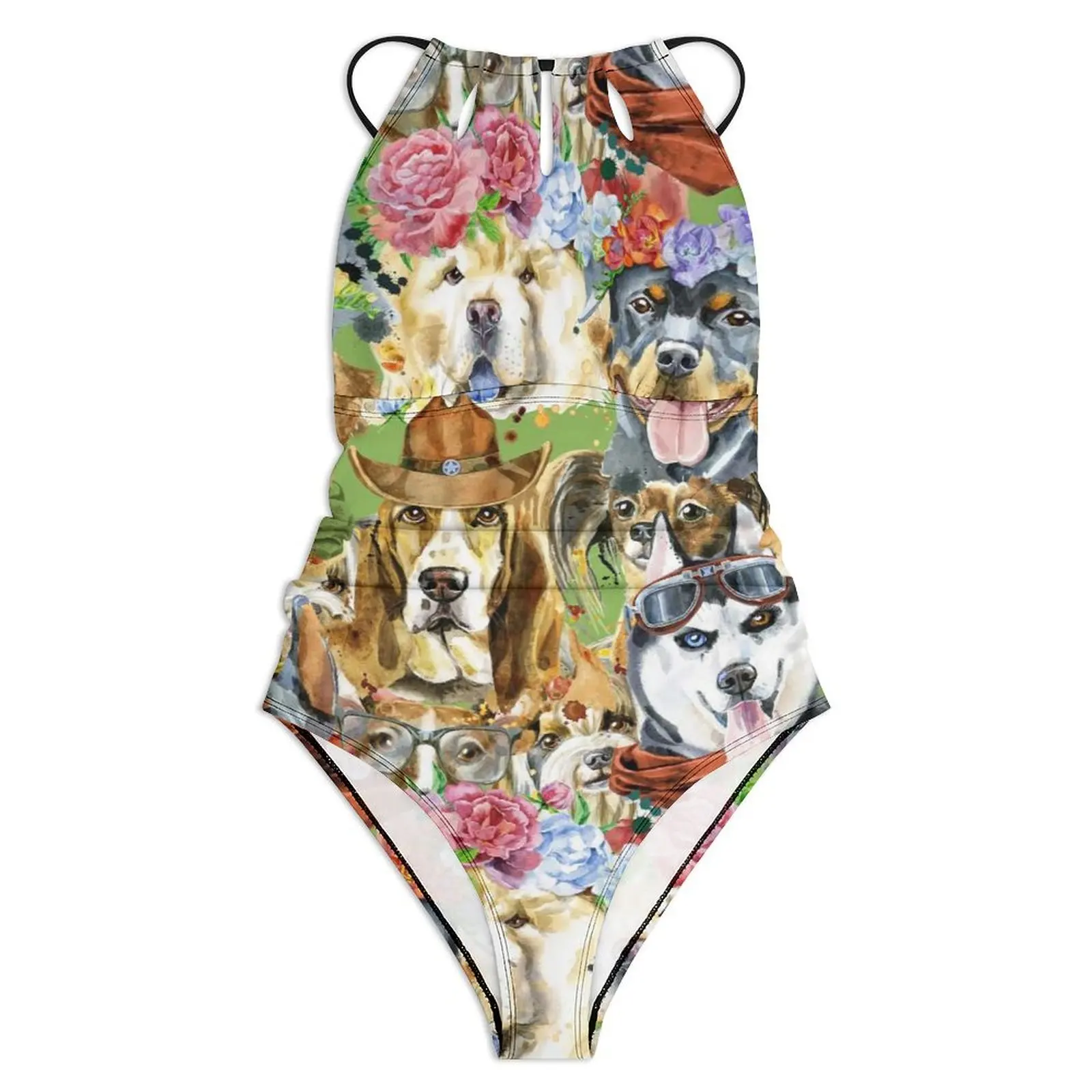 Funny Dog Swimsuit Flower Dogs Collection Art One-Piece Swimwear Push Up Fashion Bathing Suit Sexy Holiday Swim Design Bodysuit