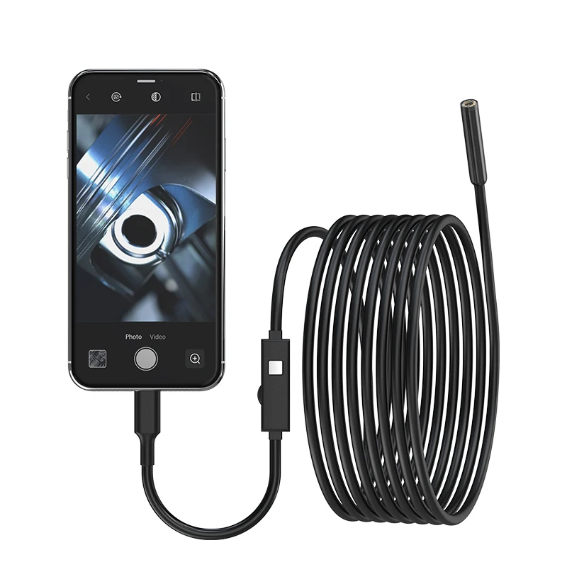 

1920P HD Endoscope 8 Adjustable LED Lights 5M/10M Semi-Rigid Cable lemth 7.9mm IP67 Waterproof Inspection Camera for APPLE IOS