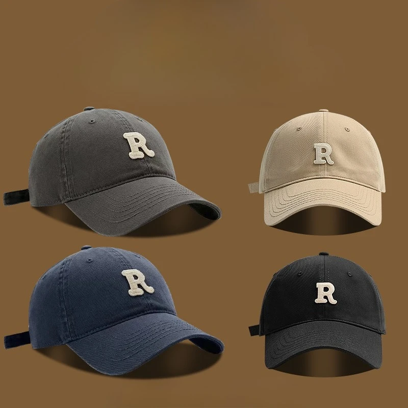 R label letter baseball cap men and women niche big head circumference showing face small versatile cap sun protection visor
