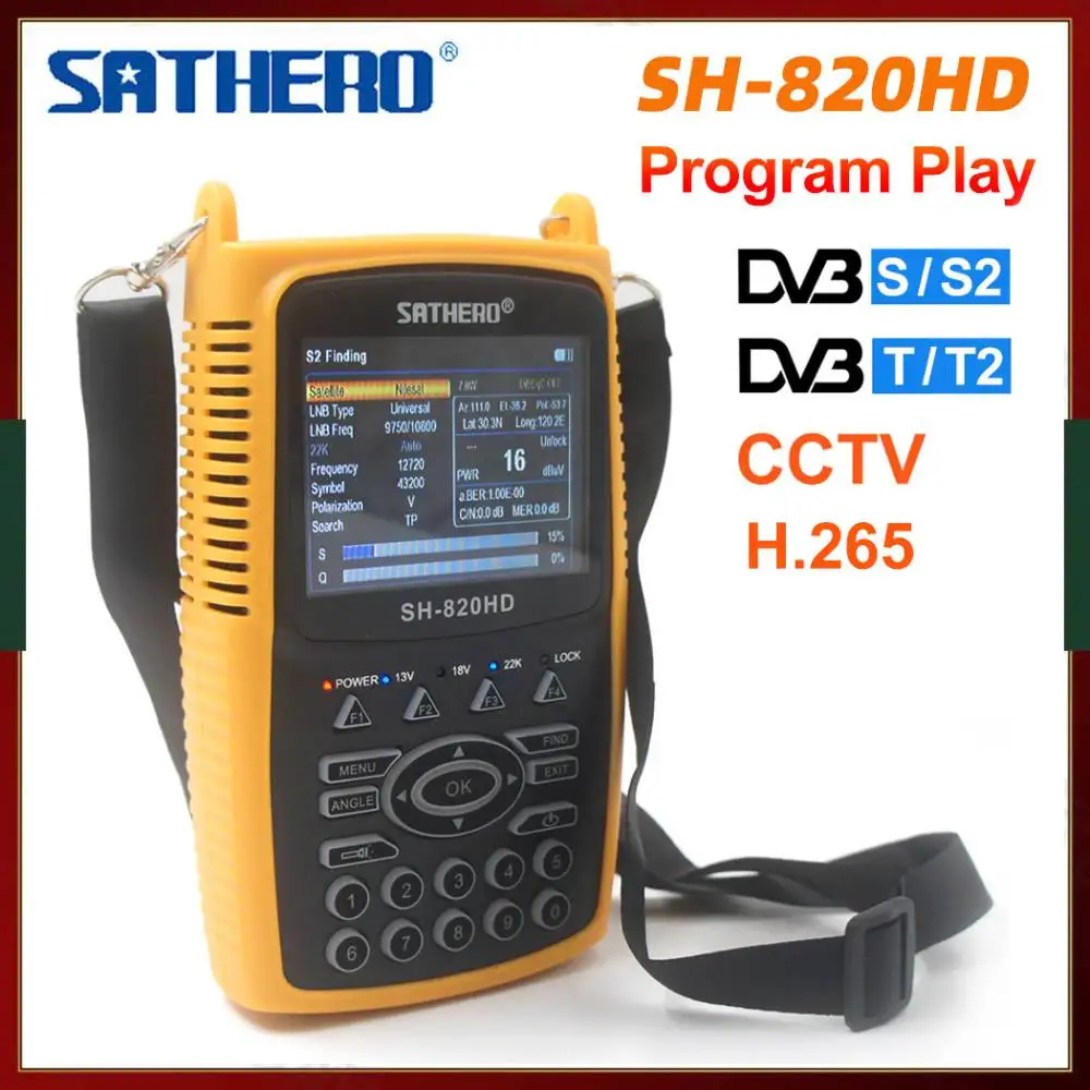 Sathero SH-820HD DVB-S2 & DVB-T2 Combo Digital Signal Finder 3.5 inch TFT LCD Screen Support CCTV H.265 8PSK 16APSKG