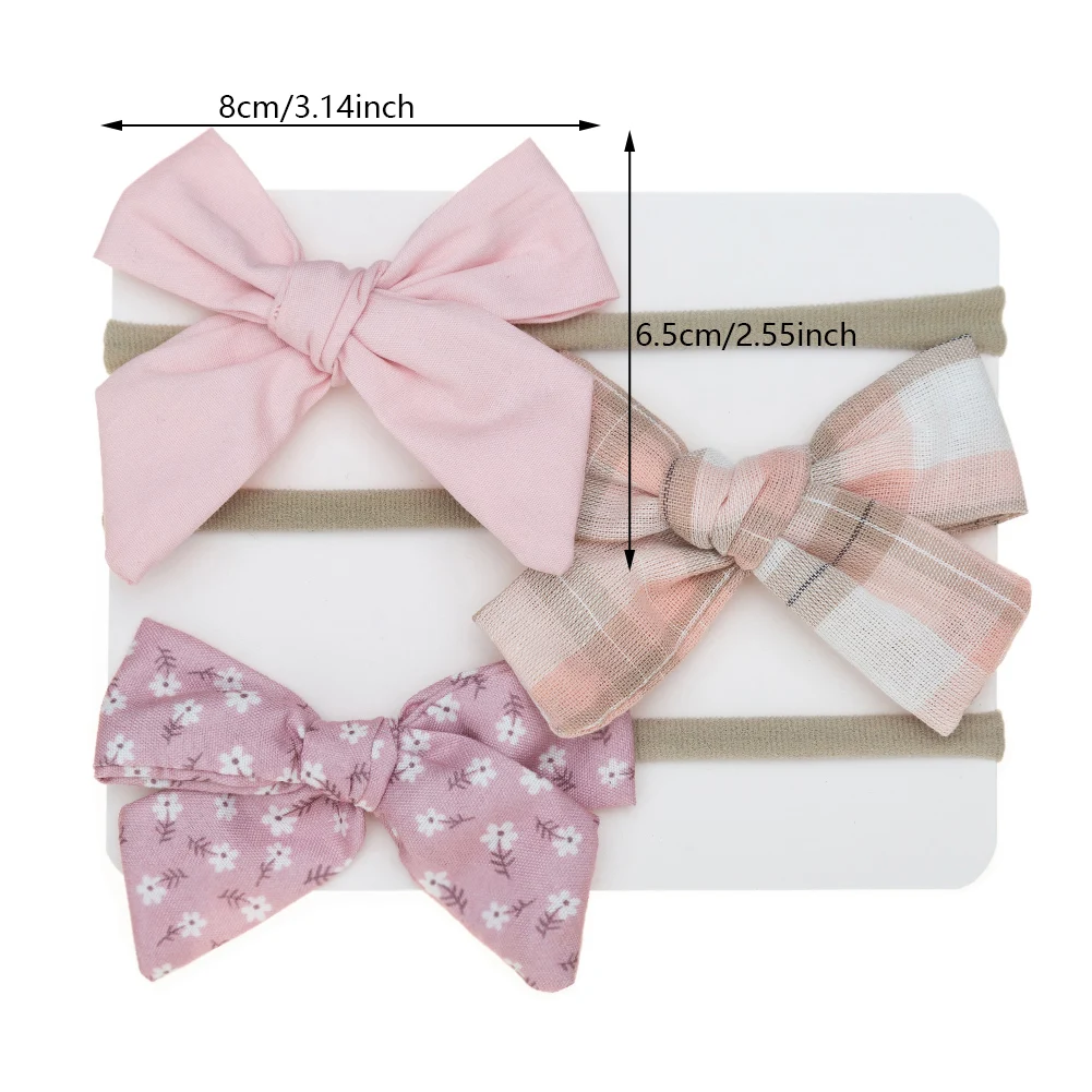 3Pcs/Set Cloth Fabric Bow Baby Headbands Infant Girls Nylon Hairbands Flower Plaid Elastic Hair Bands Kids Hair Accessories