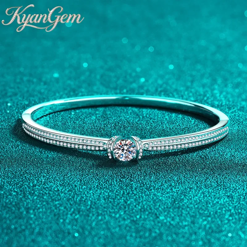 KyanGem PT950 Platinum Inlaid Diamond Bracelet PT950 Platinum Double Row Full Moissanite Bracelet, Simple High-end Fine Jewelry