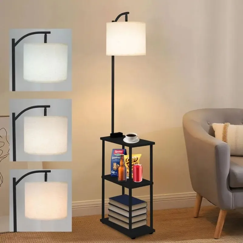 Lamp with Table, Narrow Side Table with USBA USBC Charging Station and AC Port, 3 Color Temperatures 12W LED Bulb, End Table for