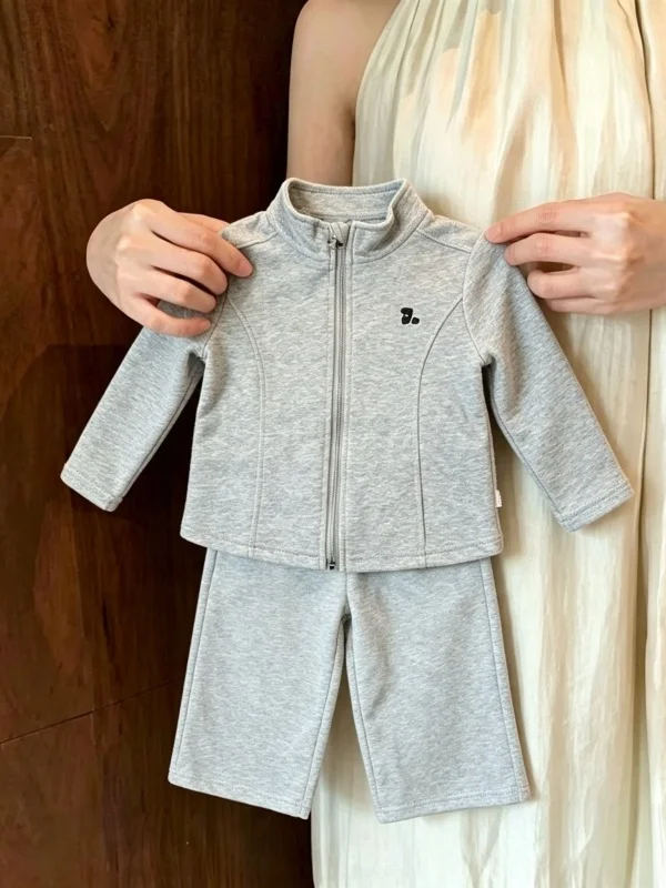 Girls Sporty Two-Piece Set Casual Long Sleeve Open Cardigan Coat And Loose Pants Autumn Fashion Gray Children's Wear School U...