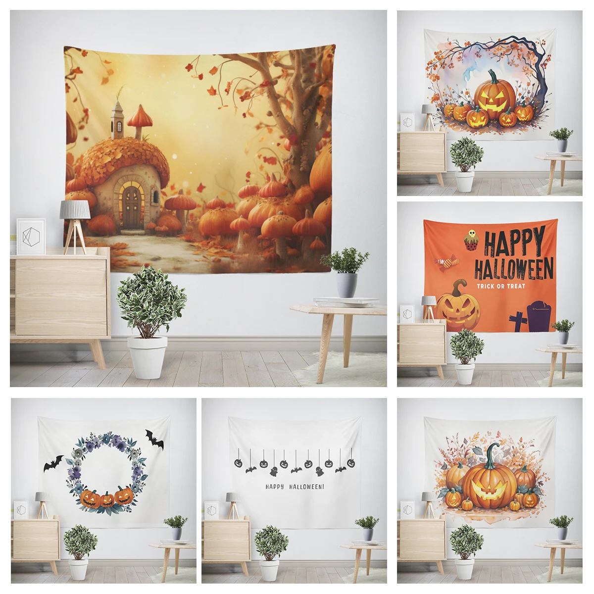 Tapeçaria de parede para decoração de quarto, quarto moderno, quarto estético, arte da parede, tecido grande, halloween, engraçado, outono