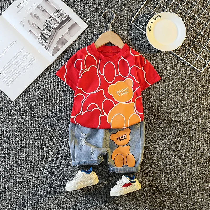 Summer Baby Boys Clothes Cool Short Sleeve T-Shirt Tops And Jeans Shorts 2PCS Cartoon Outfits 1 2 3 4 5 Years Old Kids Clothing