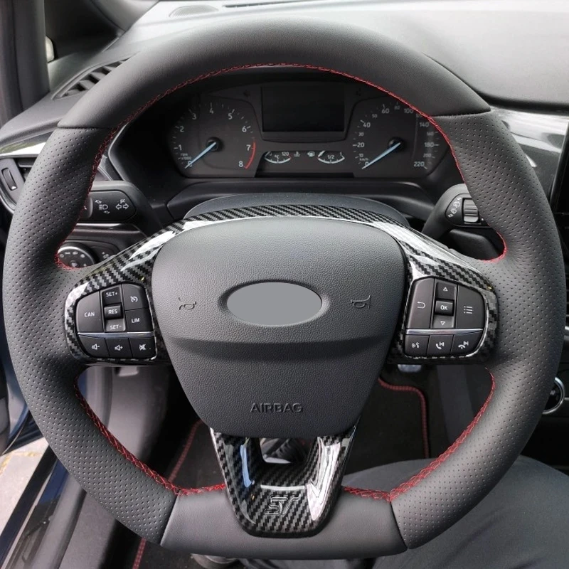 Car Accessories For Ford Fiesta Mk8 2018 2019 2020 Abs Steering Wheel Trims Frame Covers Auto Parts 3d Stickers Red Carbon Fiber