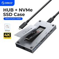 ORICO USB C HUB with NVMe SSD Enclosure 9 In 1 Type C Docking Station with PD100W Charging USB3.2 10Gbps Audio RJ45 TF Adapter