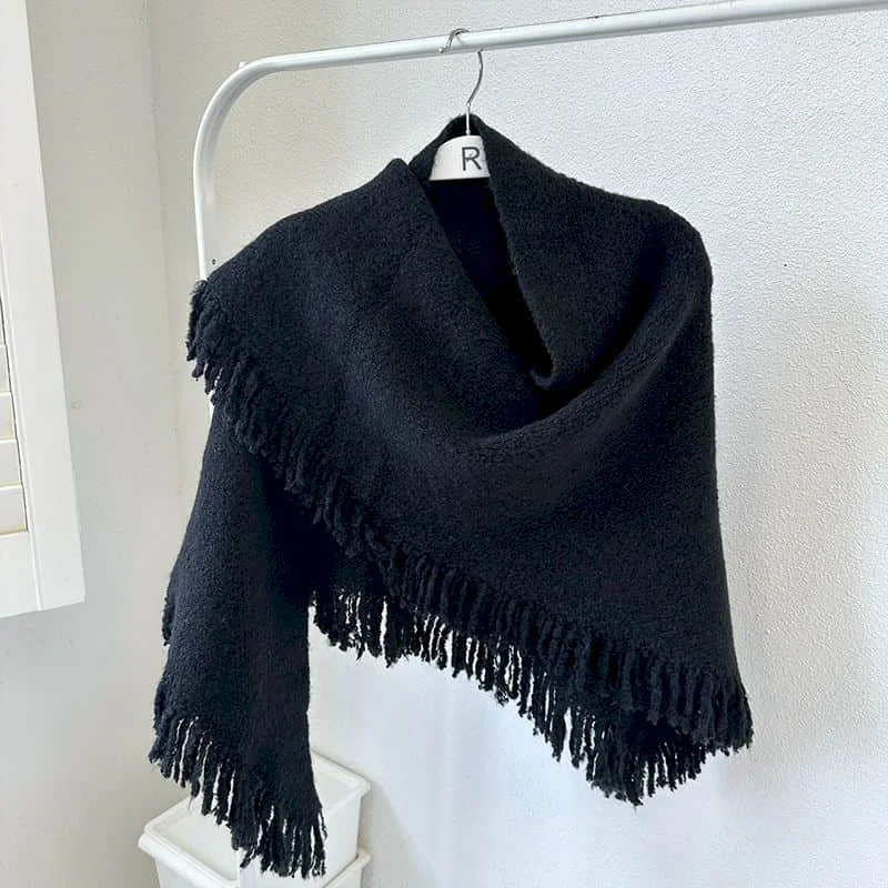 

Solid Scarf for Women Luxury Vintage Soft Tassels Cashmere-like Female Triangle Shawl Korean Style Warm Winter Pashmina Shawl