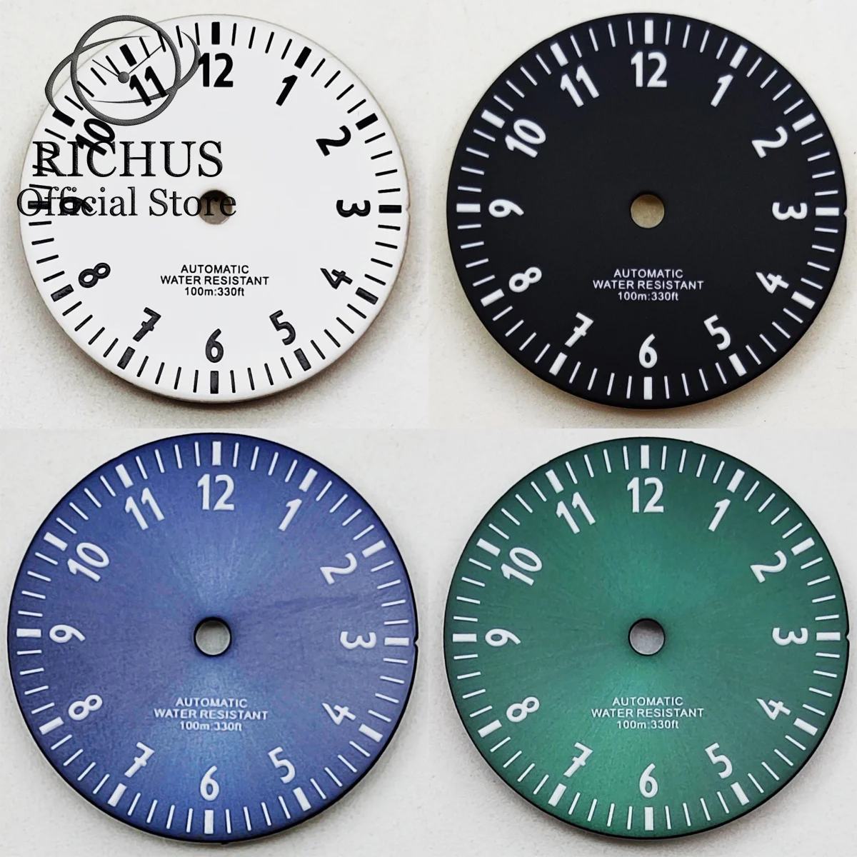 

RICHUS 29mm Black Blue Green White Watch Dial Luminous Dial Fit NH35 NH36 ETA2836 2824 Mingzhu DG2813 3804 Miyota8215 Movement