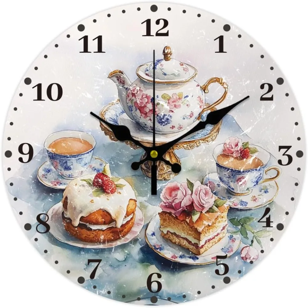 12 Inch Wooden Wall Clock Afternoon Tea Wall Clock Battery Operated Non Ticking Silent Cakes Decorative Kitchen Clock making kit